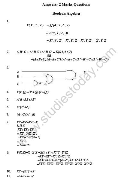 CBSE Class 12 Computer Science HOTs Boolean Algebra